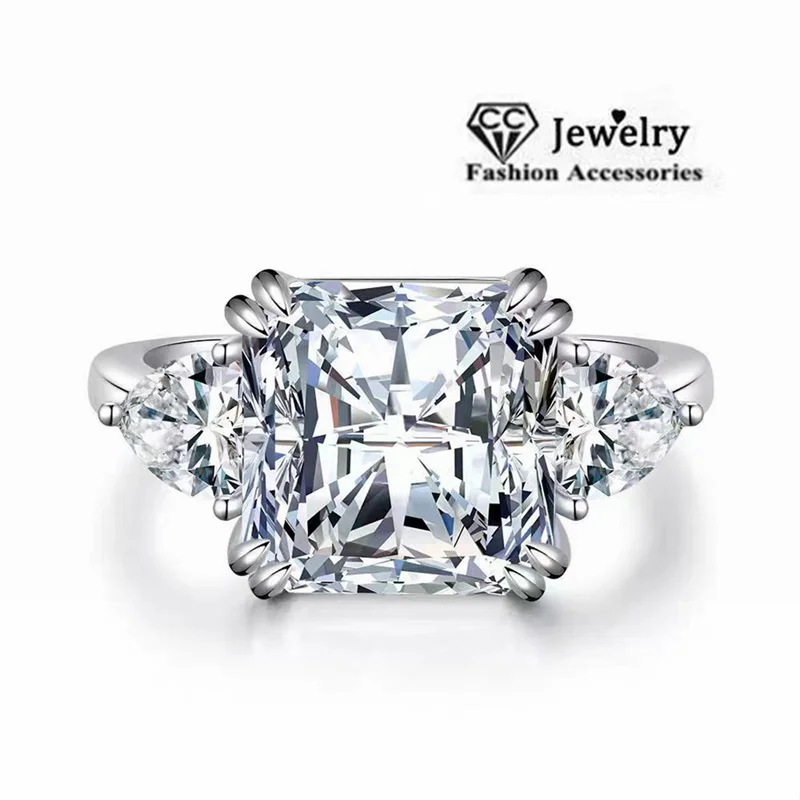 CC Luxur Rings for Women 9*9mm Shine Square Cubic Zircon Silver Color Party Wedding Engagement Jewelry Fashion Accessory CC1665