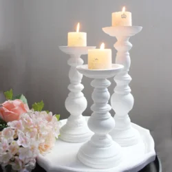 White set Wooden Candlestick Succulent Plant Pot Tray Candle Holder Table Desktop Decoration Rustic Wedding Holiday Decor