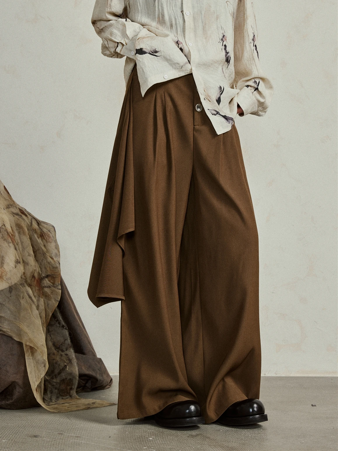 

Sunyvonne Dark Deco Casual Wide Leg Suit Pants Two-Way Wear Mountain Style Fashionable Trousers And Skirt Women's Leisure Pants