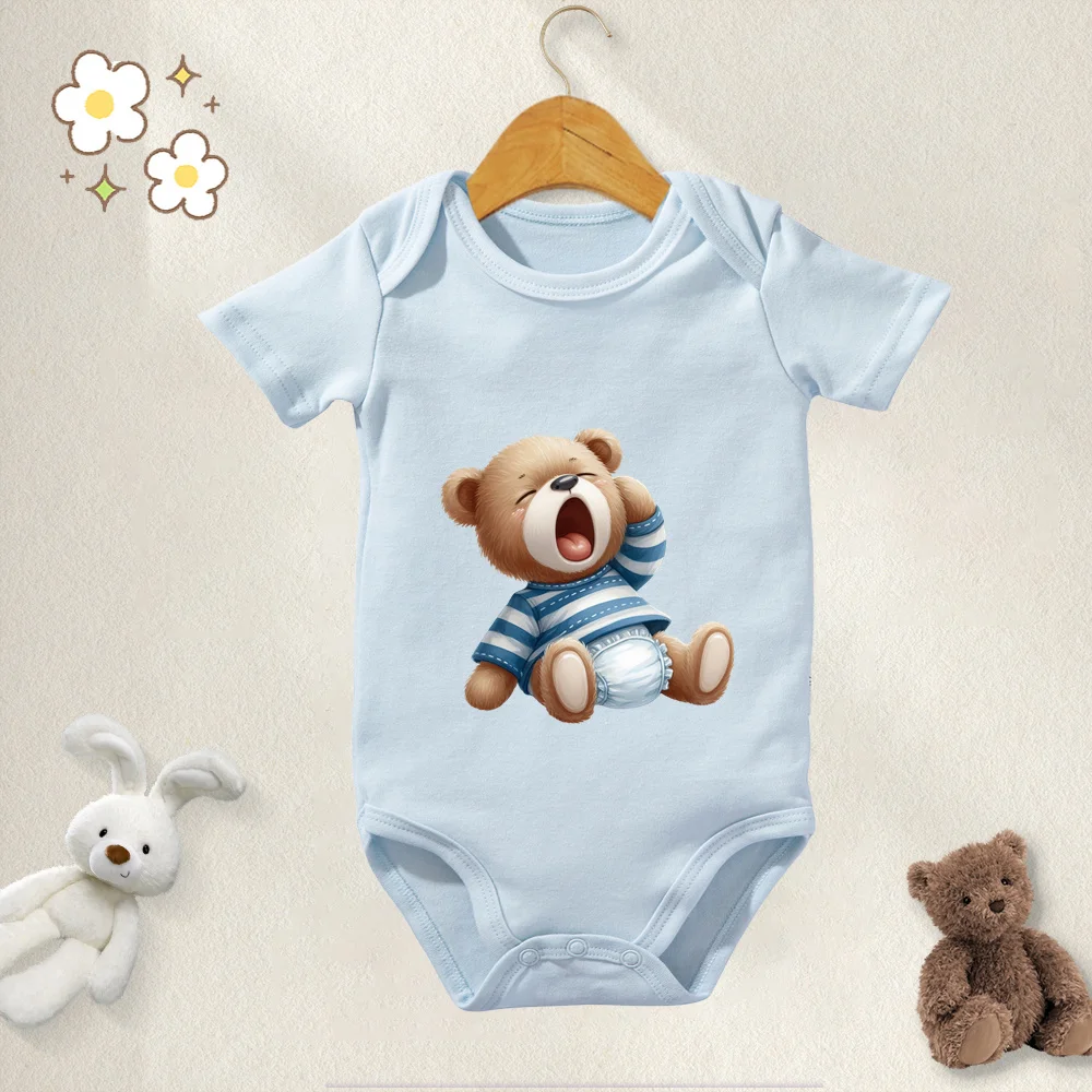 100% Cotton Baby Clothes Baby Onesie Bodysuit My Baby Bear Cute Bear Print for 0 To 12 Months Newborn Short Sleeves Romper