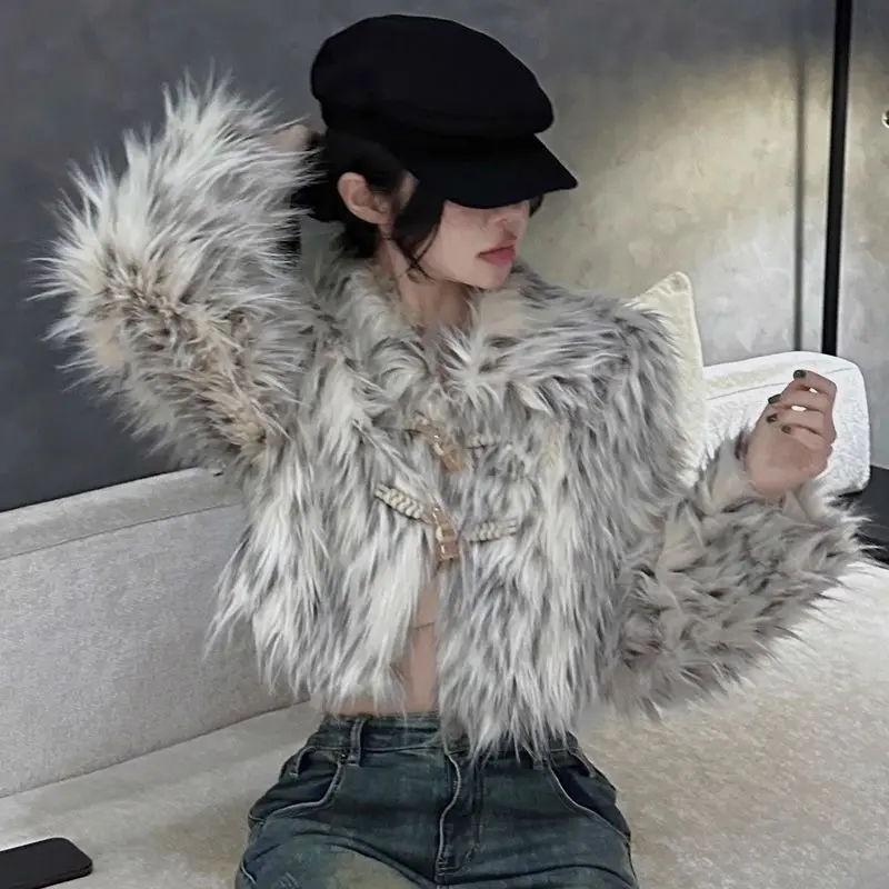 

Women's Fur Jacket, Short Plush Coat, Thickened, Environmental Protection, Retro Design, Top, Autumn and Winter, New, 2024