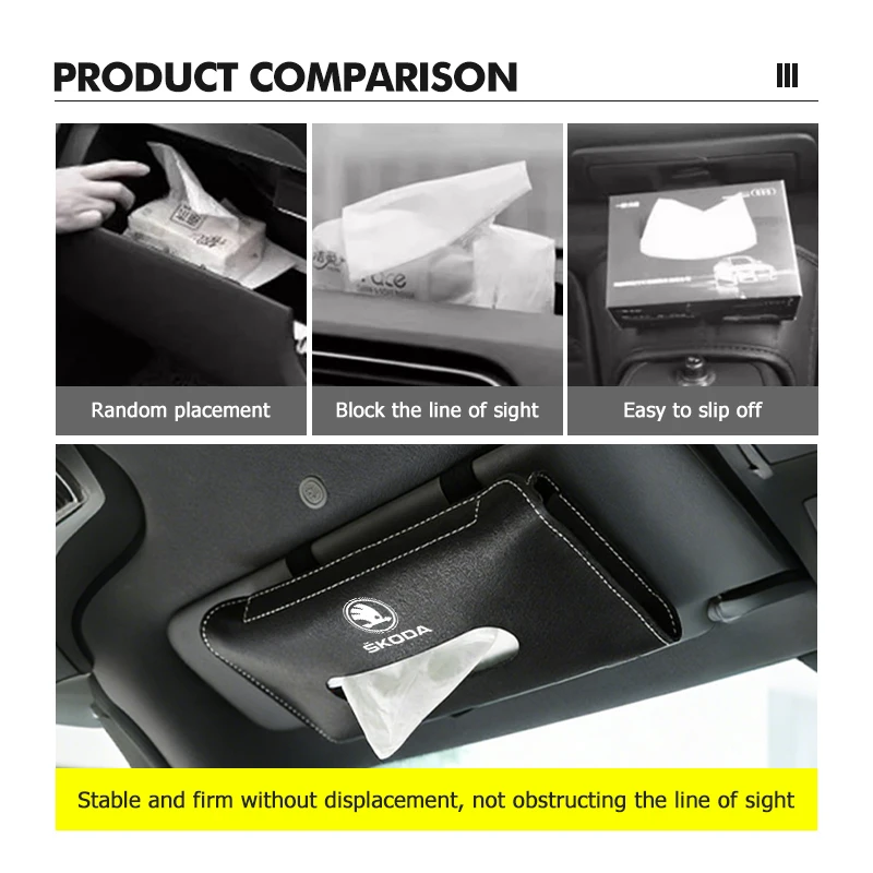 Leather Car Sun Visor Tissue Organiser Box Multifunctional Interior Auto Accessories For Skoda Octavia A5 A7 RS Fabia Superb view 5