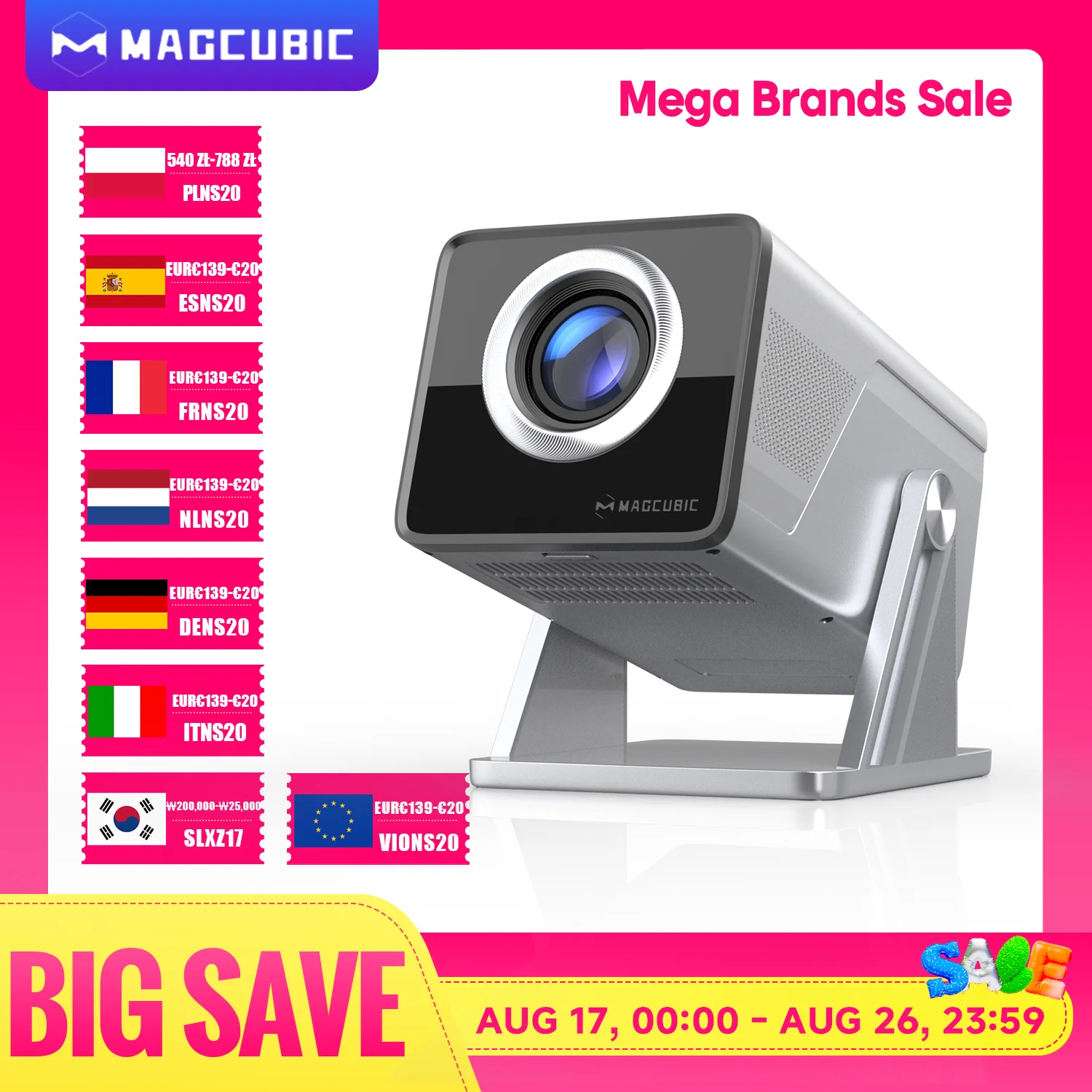 Magcubic 8K Suporte HD 1080P 1000ANSI X7 Projetor com alto-falante 5W Android 14 WiFi6 BT5.4 Projetor de home theater de vídeo ao ar livre