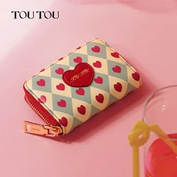 TOUTOU Damska portmonetka Bank Credit Card Holder Love Heart Small Change Case Coin Bag Original Design Wallet Anti-Theft Zipper Pouch