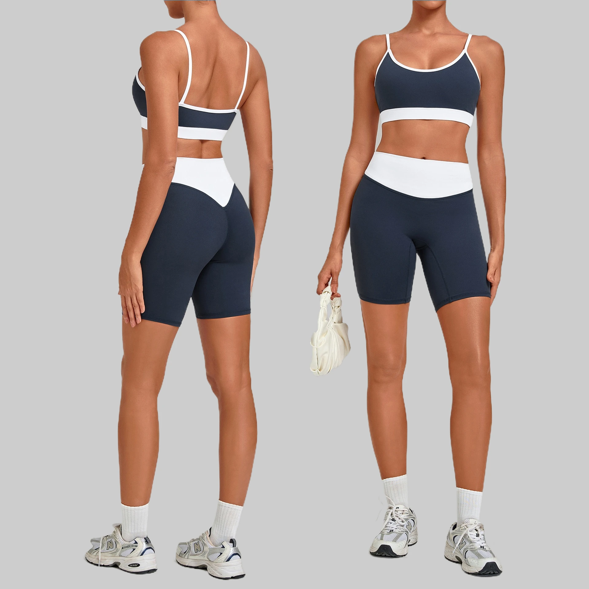 Women's Gym Workout Sportswear Color Block Yoga Sets Premium Double Strap Activewear Fitness Gym Sets Womens 2 Piece