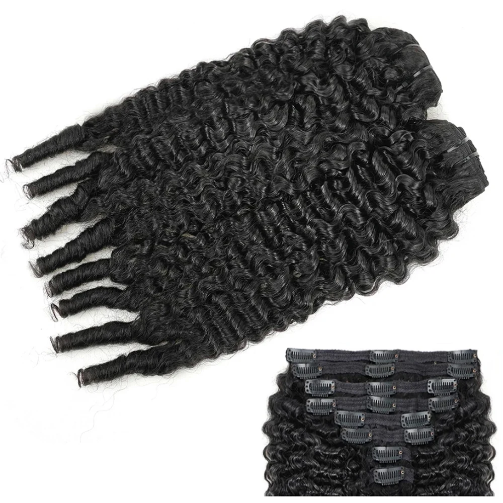 Burmese Curly Clip-In Hair Extensions 100% Human Hair Natural Black Color Brazilian Hair Spiral Ends for Black Women