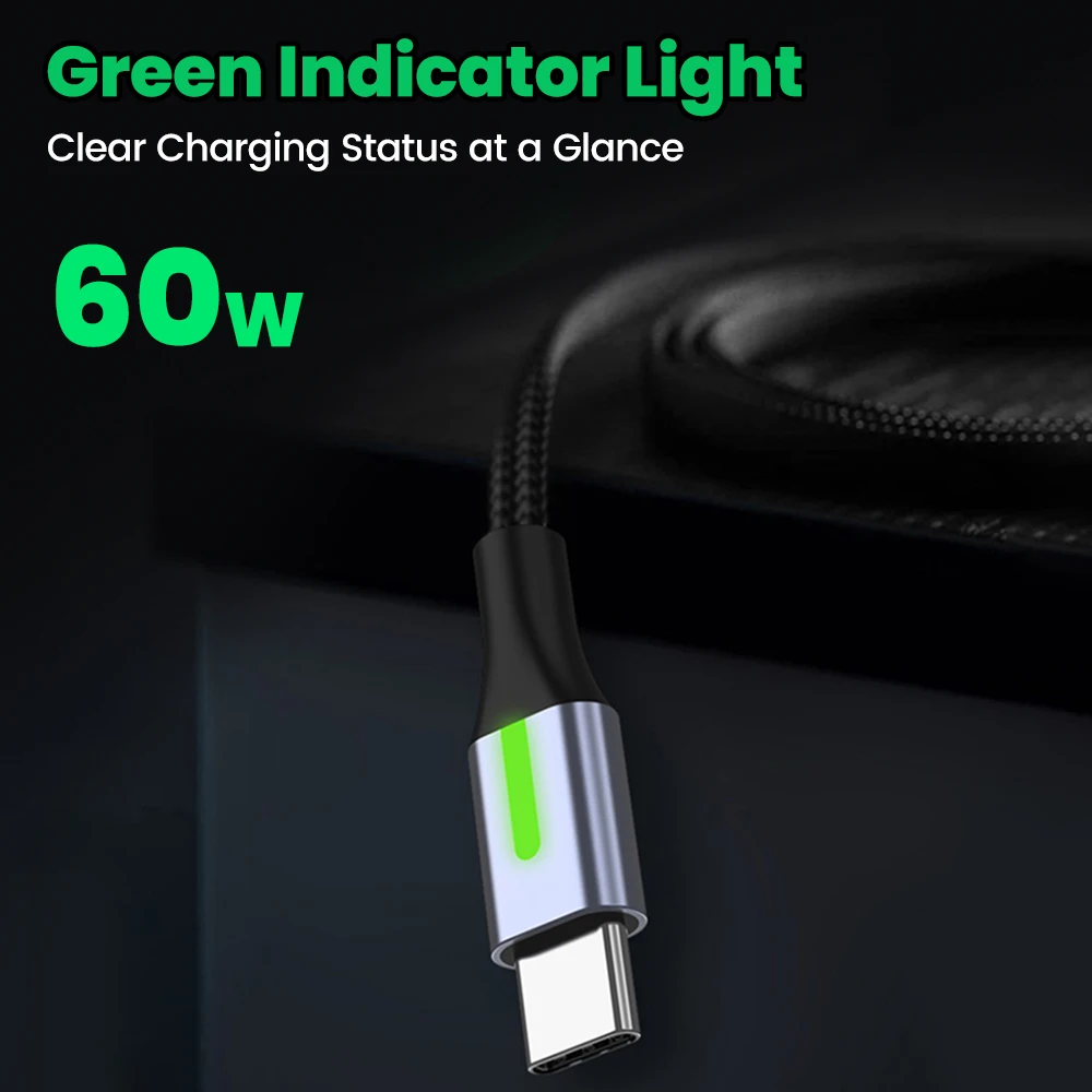 25/50CM 60W Short Fast Charging USB A to Type-C Type-C to Type-C Data Cable Indicator Light for Power Bank iPhone Samsung Huawei