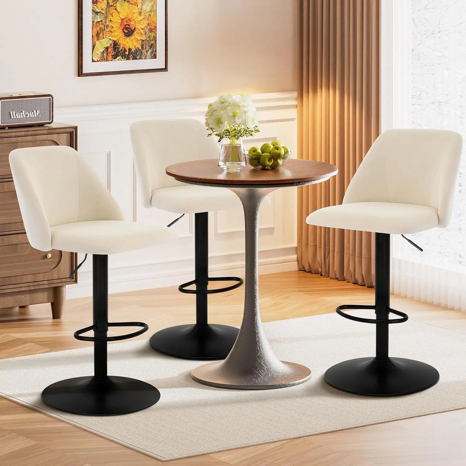 

Adjustable Fabric Bar Stools,360° Modern Swivel Counter Height Chairs with Soft Cushioned Seat & Stable Metal Base for Dinin