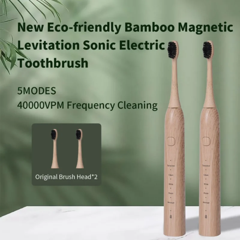 Eco-Friendly Electric Toothbrush Bamboo Brush Head IPX7 Round Dupont Soft Bristles Sonic Healthier Oral Teeth Cleaning Gift