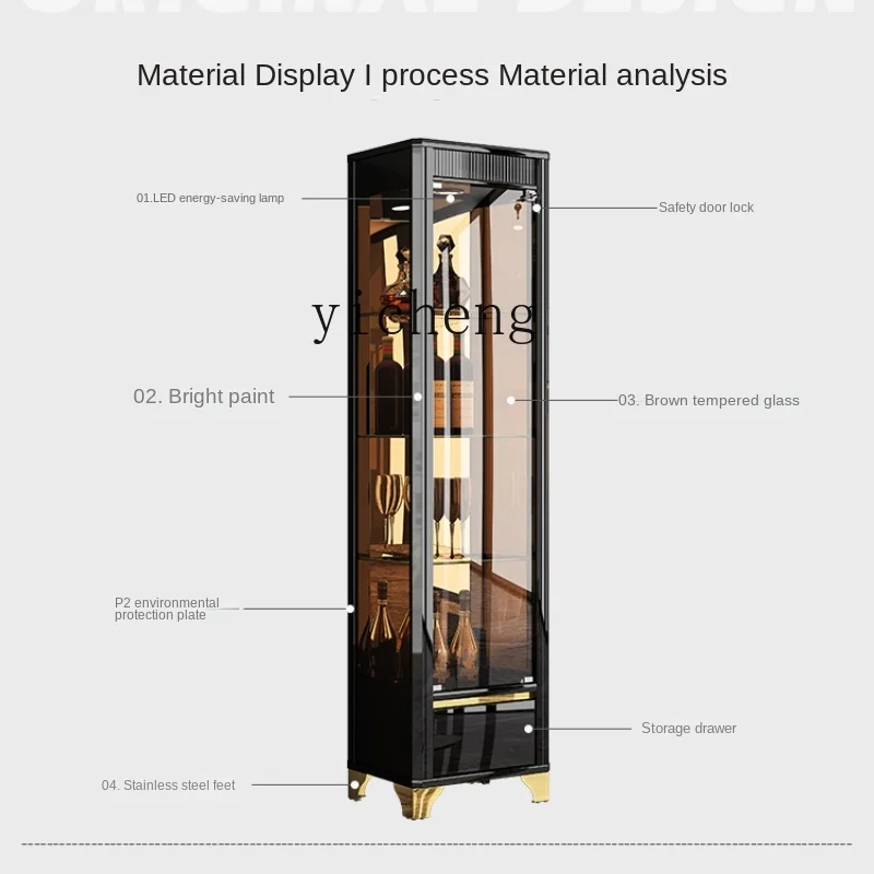

XL Italian Minimalist Light Luxury High-End Small Wine Cabinet Living Room Hand-Made Display Cabinet Glass Door Side Cabinet