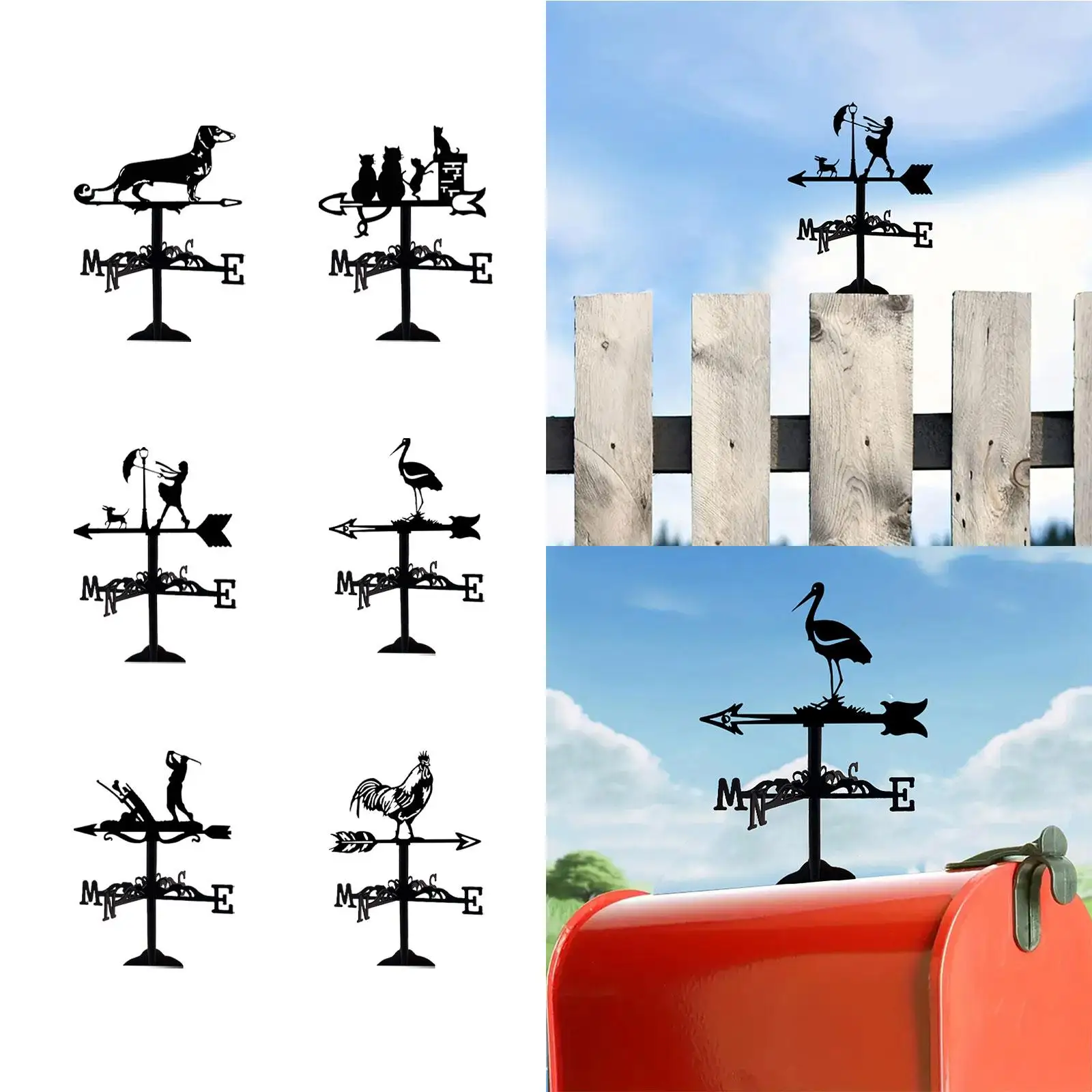 Small Metal Weathervane Retro Art Ornament Vintage Wind Direction Indicator Weather Vane for Garden Farmhouse Outside Fence Lawn