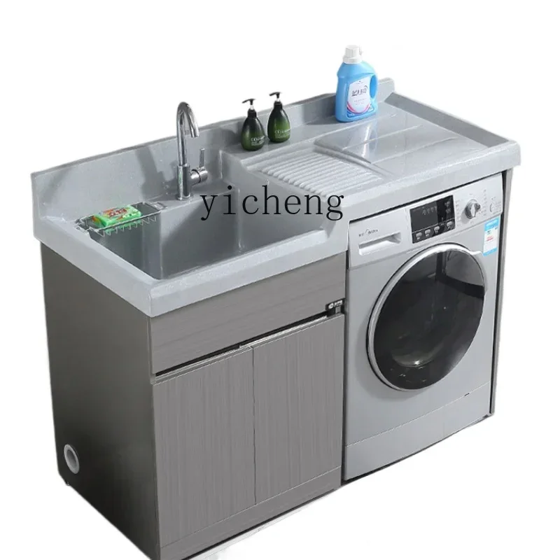 w8-LStainless Steel Wash Wardrobe Balcony Ark Laundry Tub Bathroom Cabinet with Washboard Companion