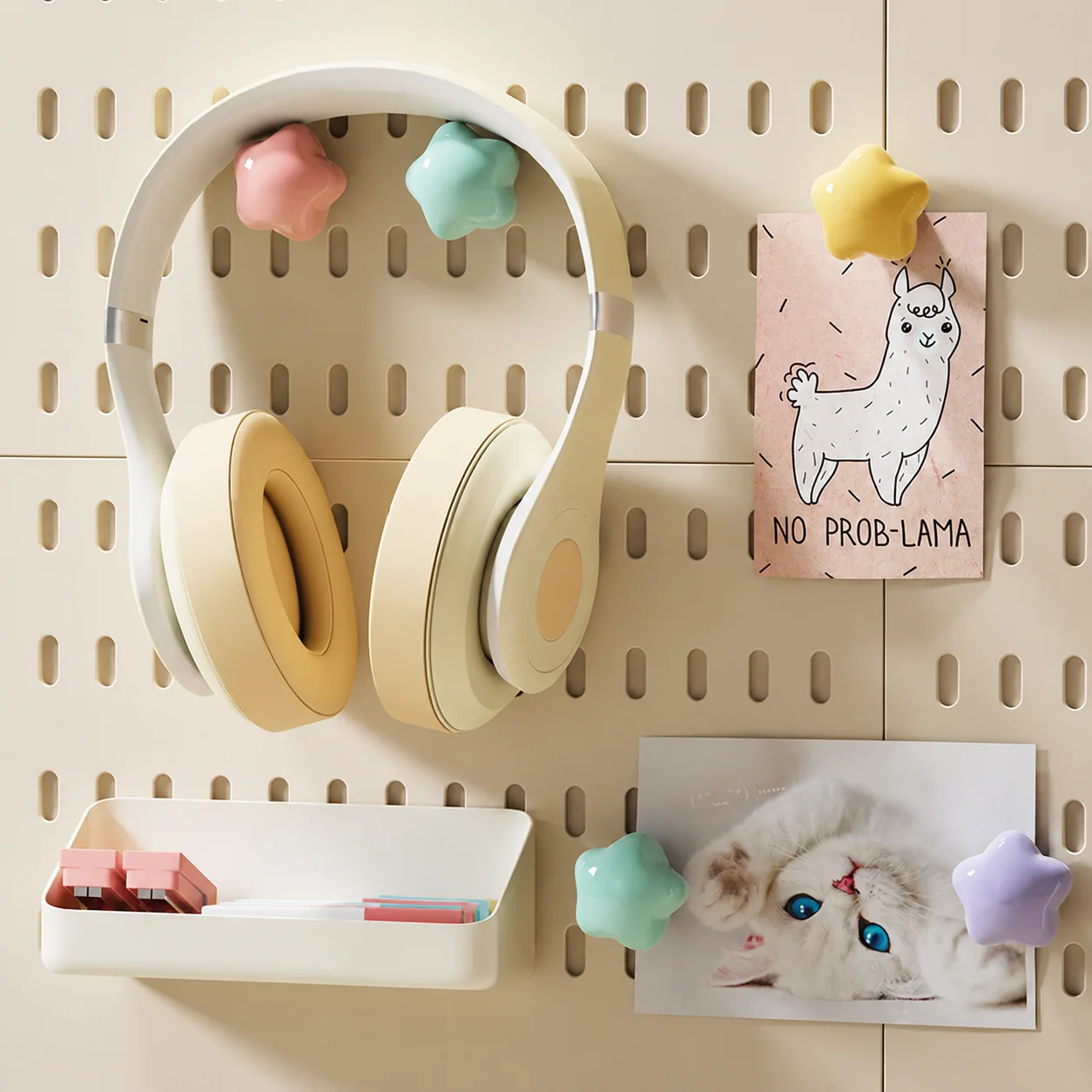Star Shaped Magnetic Hook Rounded Edge Candy Color Magnetic Hook Five-Pointed Star Magnetic Hook Glossy For Pegboard Keys