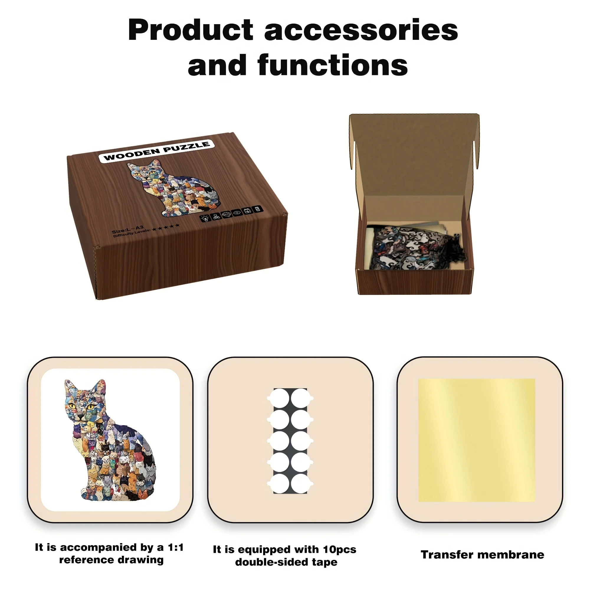 لغز القط الخشبي الفريد - قطع لطيفة على شكل قطط غير منتظمة، لعبة تخفيف التوتر. هدية لعشاق اللغز #5