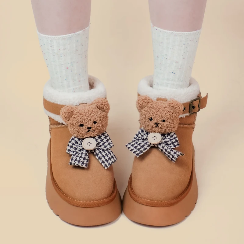 Amy and Michael Kawaii Anime Bear Boots Girls Slip On Keep Warm Plush Women Thermal Cotton Padded Shoes Female Ankle Snow Boots