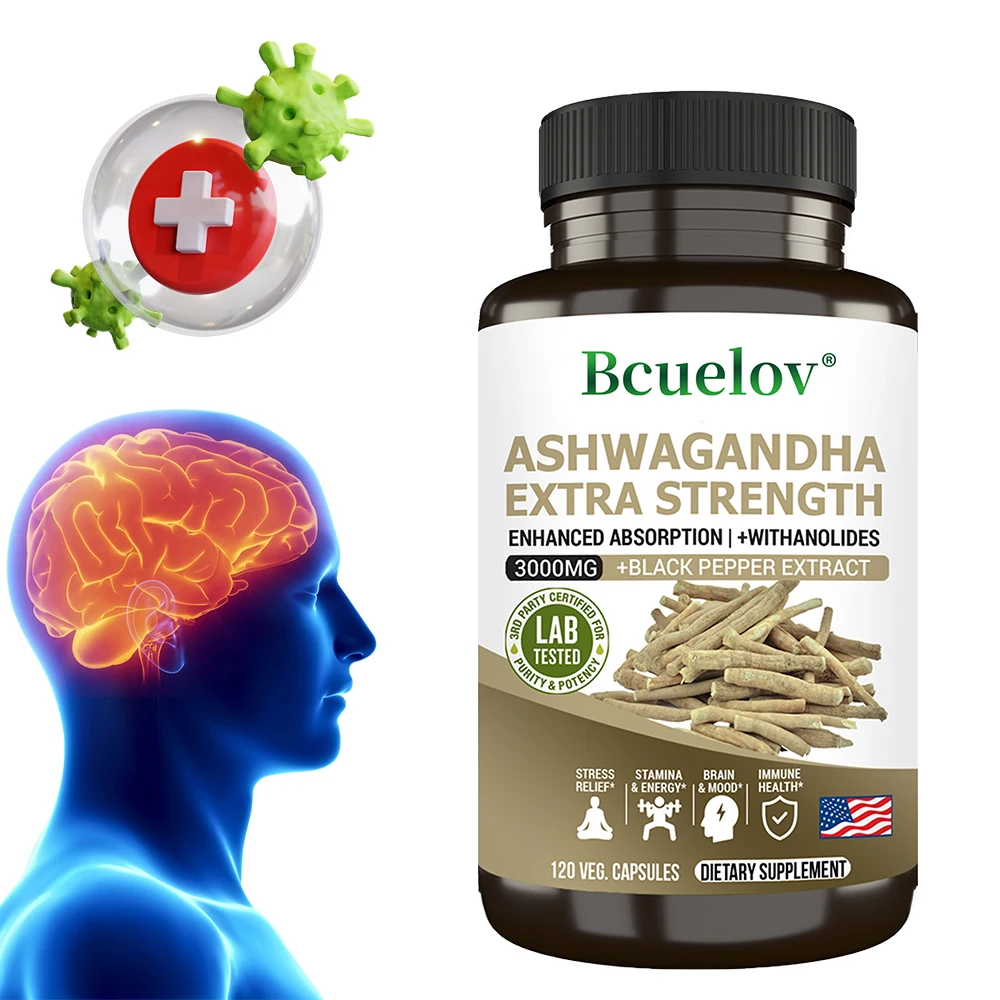 Ashwagandha 3000 Mg Root Extract - Super Absorption - Stress, Anxiety, Memory, Focus, Sleep, Immunity Supplement