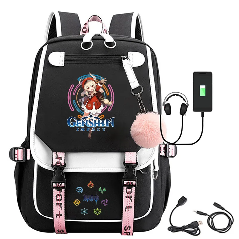 

Genshin Impact Backpack Cosplay Oxford Waterproof Large Capacity Black Pink Schoolbag Boys Girls Students School Bag Laptop Bag