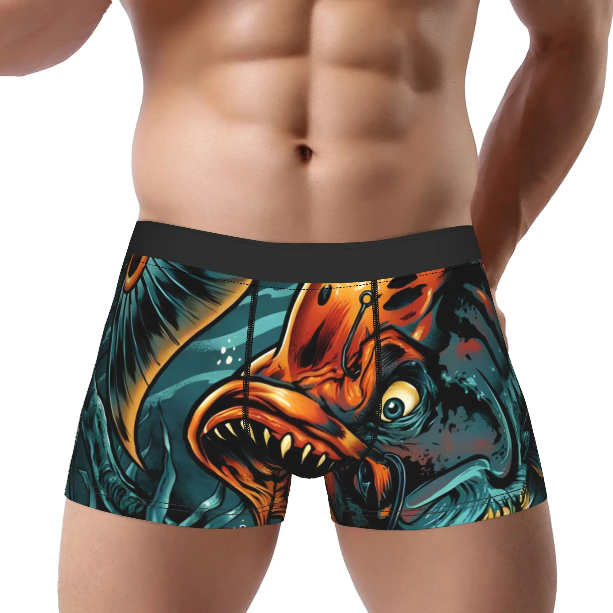 1 pieza de ropa interior masculina transpirable con diseño de pez que sabe dónde les enciende la tentación, pantalones cortos cómodos tipo bóxer