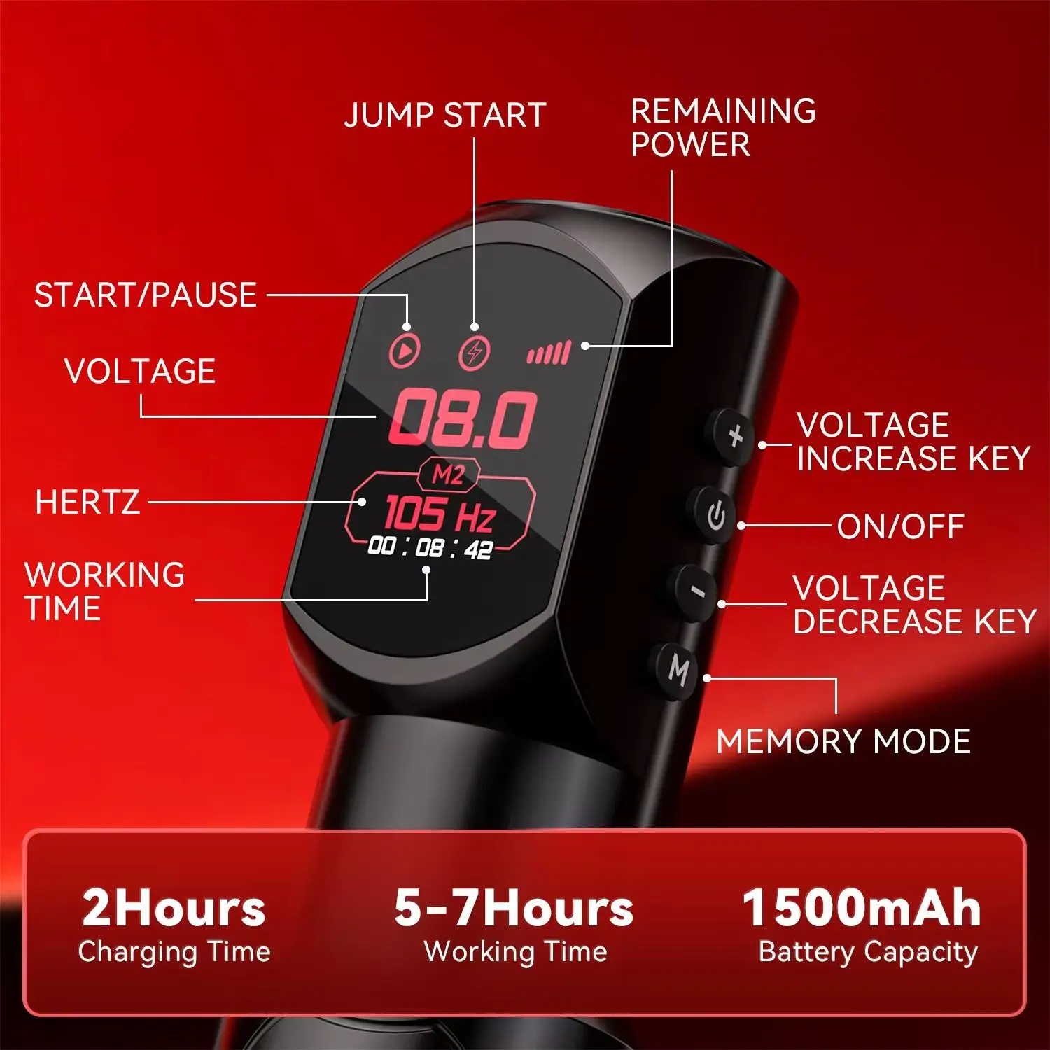 Macchina per tatuaggi wireless Display digitale con grande schermo a colori Nuova macchina per tatuaggi per trucco permanente con pistola per tatuaggi potente da 1500 MAH