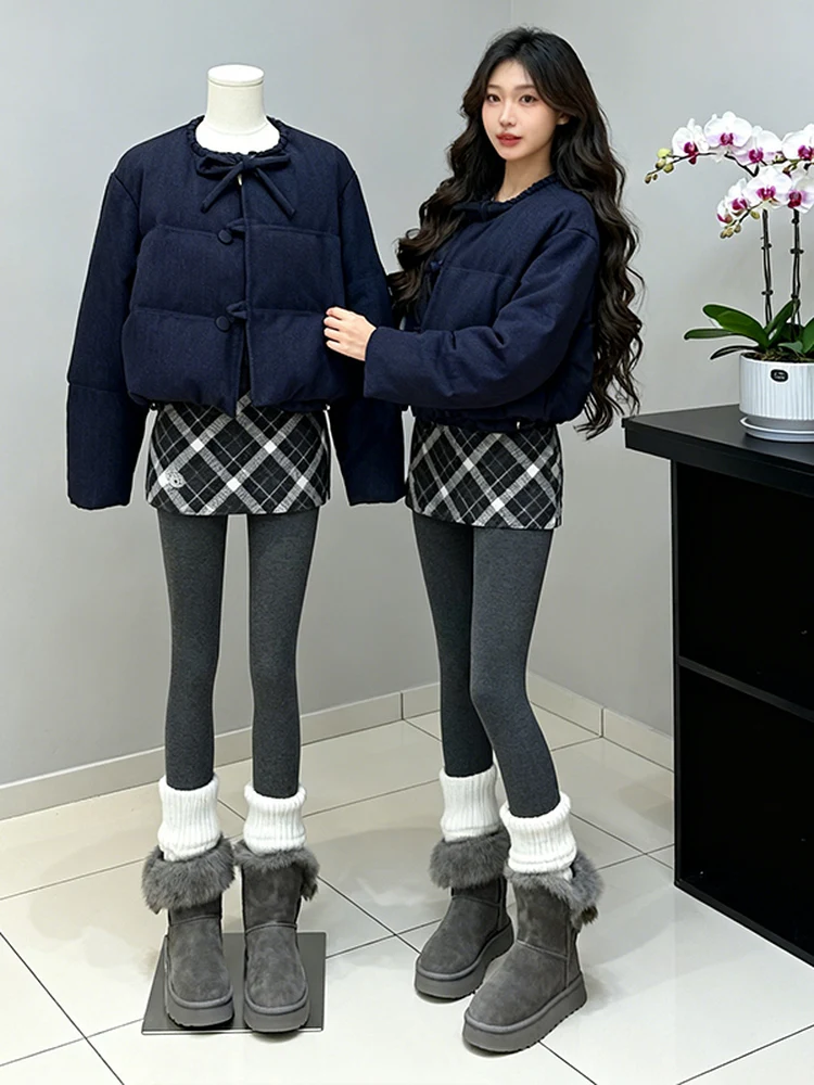 

Korean Style Short Breaded Jacket Women's Winter Loose Warm Fashion Knot Cotton Clothes Trendy Commute Style