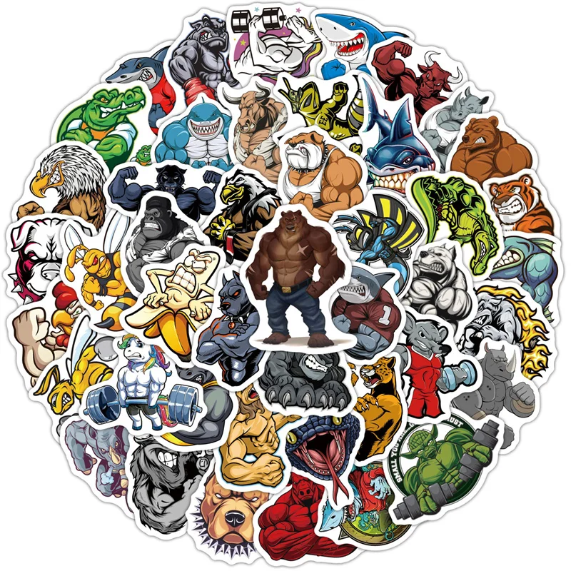 50PC Muscle Animal Stickers Creative Personalized Graffiti Stickers Cartoon Waterproof Sticker Mug Fridge Gym Equipment Decals