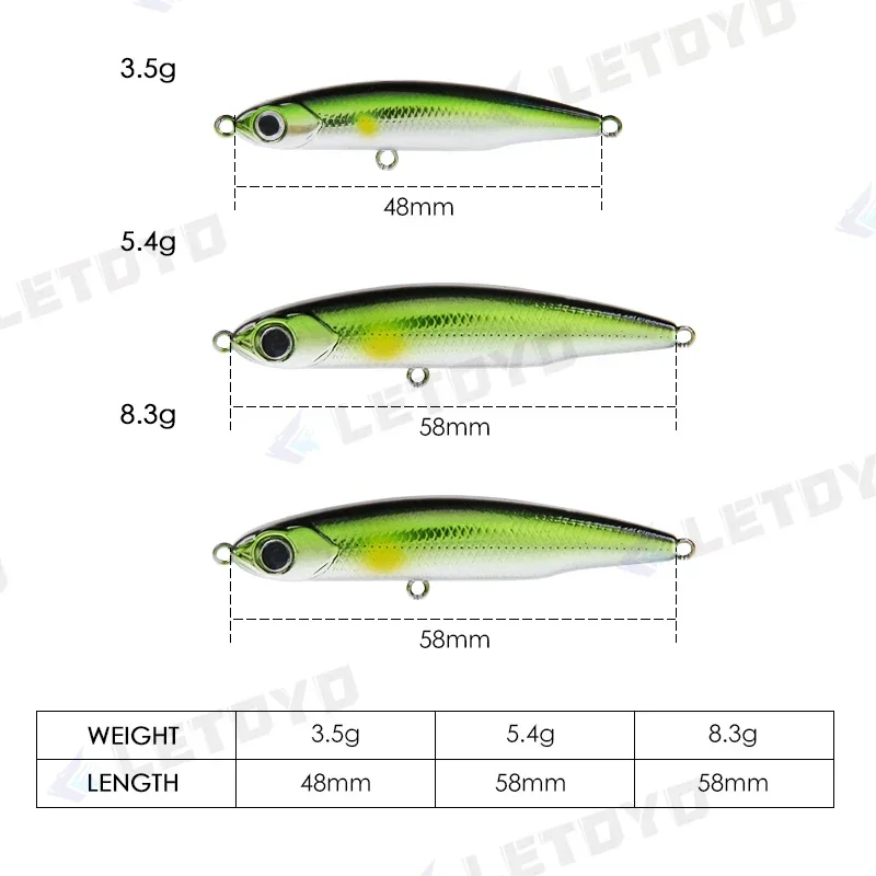 1PCS Sinking Potlood Vissen Lokken Mini Kunstmatige Harde Aas 3D Ogen Pesca Forel Visgerei 3.5g/5.4g/8.3g/12g/17g