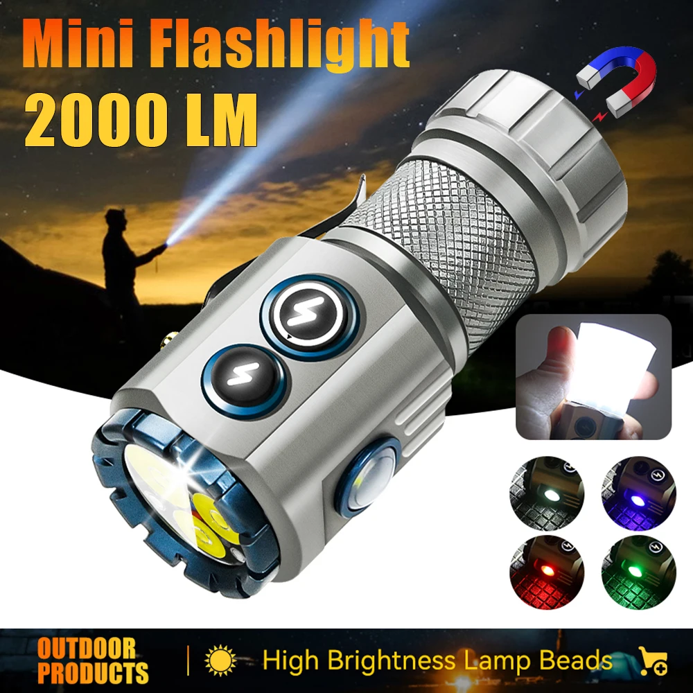 Mini Portable 2000LM LED Flashlight New Upgrade USB Rechargeable Cap Clip Work Lights Magnetic Torch for Outdoor Camping Fishing