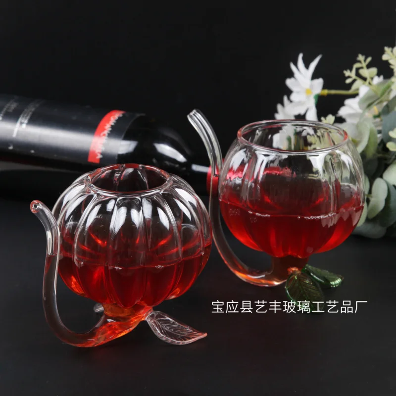 Creative Pumpkin Vampire Cup with Leaf Base Juice Cup Bar Cocktail Cup Molecular Wine Glass Connector Cup