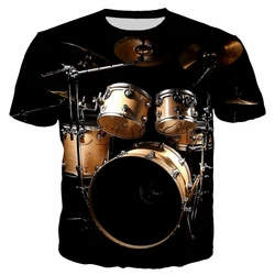 Fashion Cool Drum Kit graphic t shirts Summer Casual Street Style Tees Musical Instrument Printed Round Neck Short Sleeve Tops