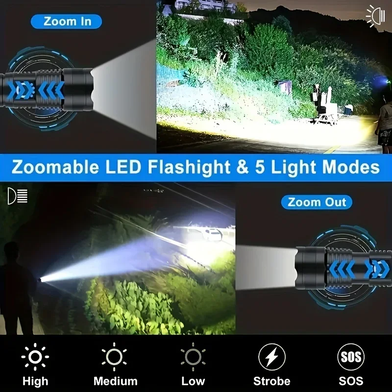 Imagem -05 - Lanternas Led de Alta Potência Long Shot Zoom Super Brilhante Usb Recarregável Muito Forte Camping