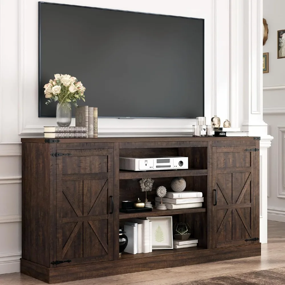 

66" Farmhouse TV Stand for 75 Inch TVs,33" Tall Entertainment Center with Storage Cabinets w/Adjustable Shelves