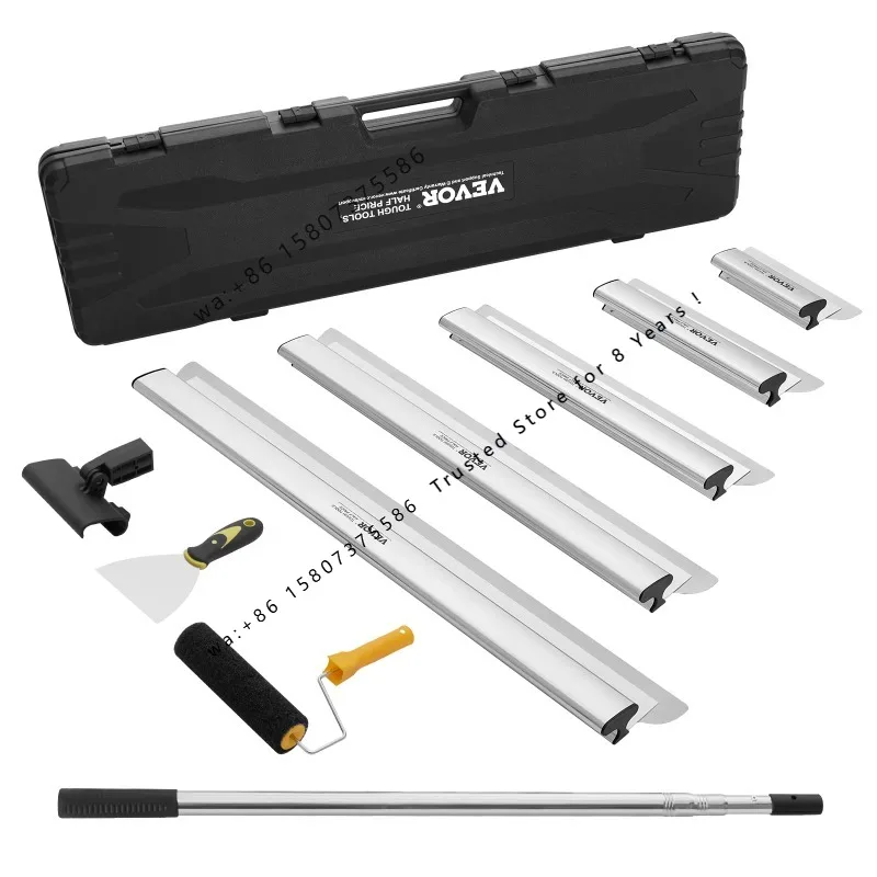 SucceBuy Drywall Skimming Blade Set 10/16/24/32/40 inch Skimming Blades + 34-81.6 in Extension Handle Pole Stainless Steel Knife