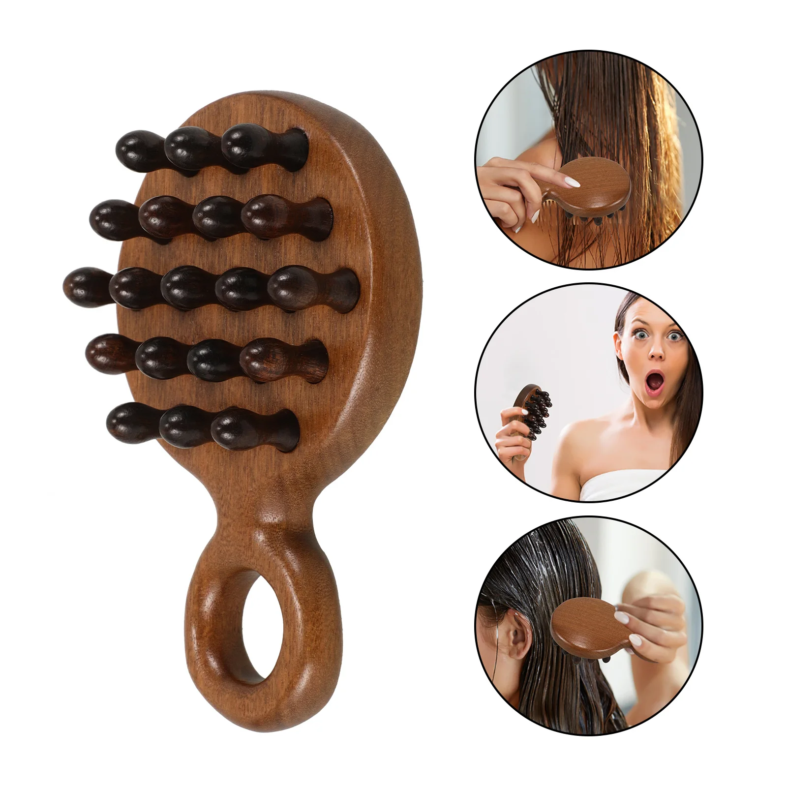 

Natural Wood Wide Tooth Comb Scalp Massage Portable Ergonomic Design for Curly Straight Hair Daily Care Guasha Board for Spa