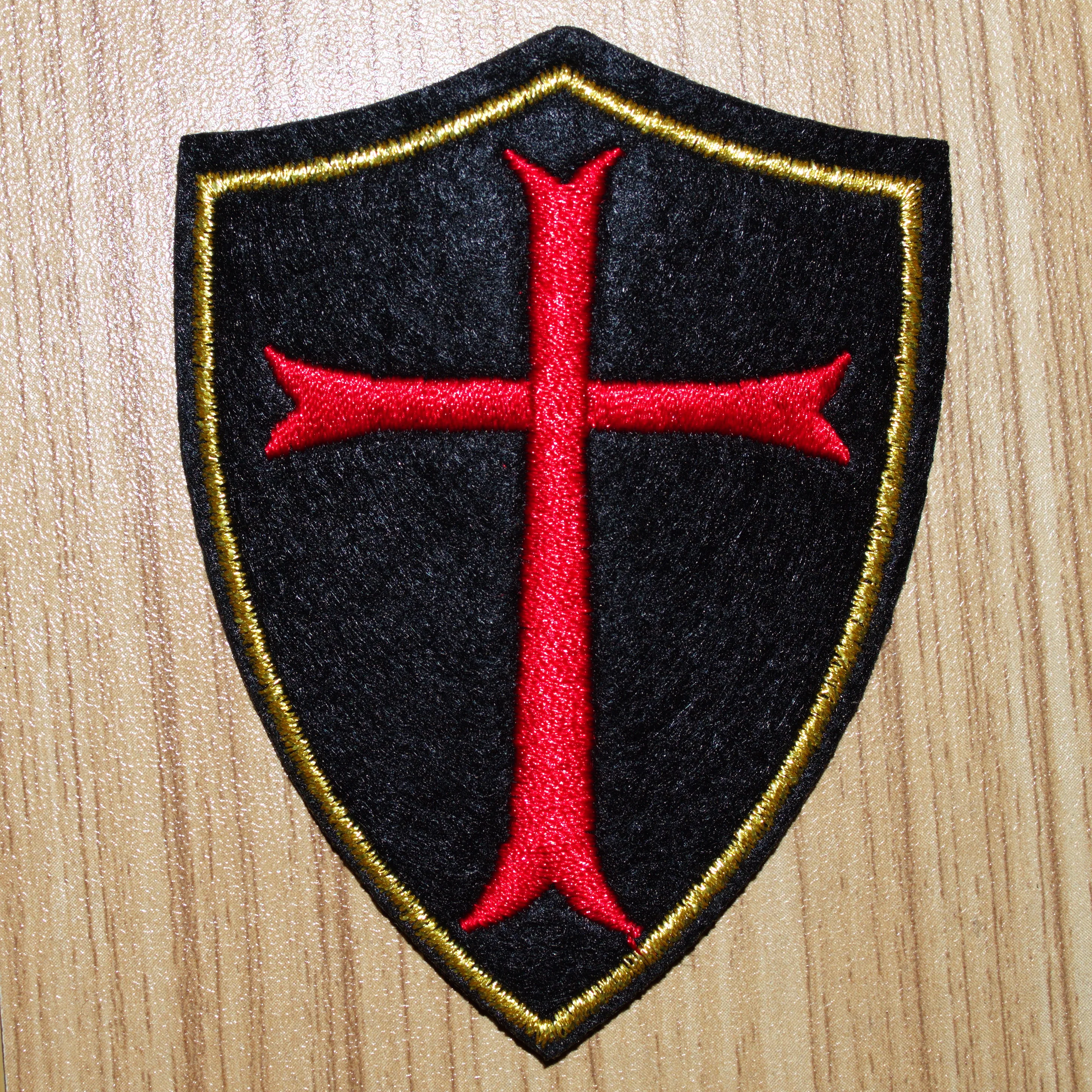 Knights Templar Shield RED Cross Black Embroidery Iron On patch