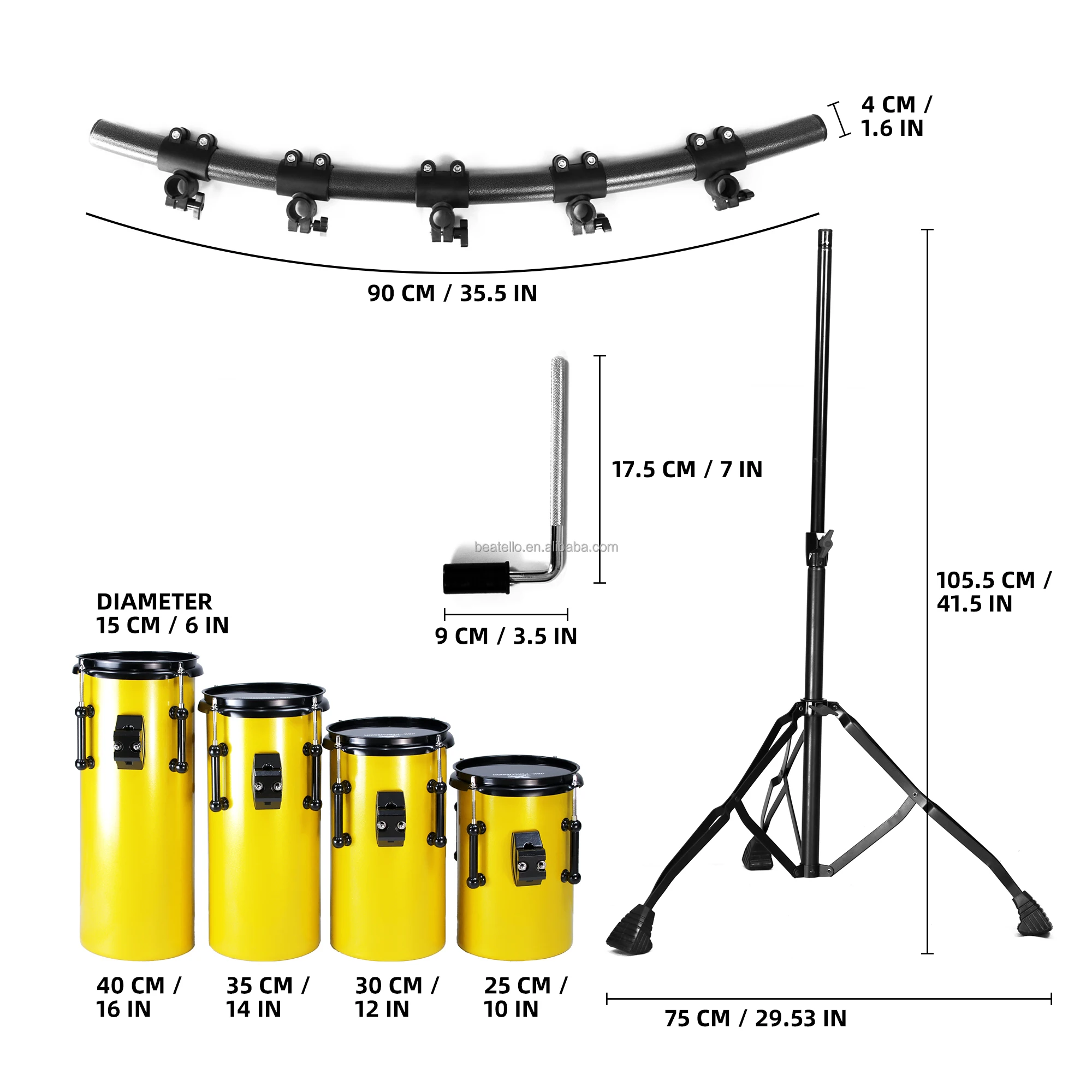 JBK Rocket Four Tom Octobans Drums Set Kit Different Height Drum Shells And Tones With Height Adjustable Stand