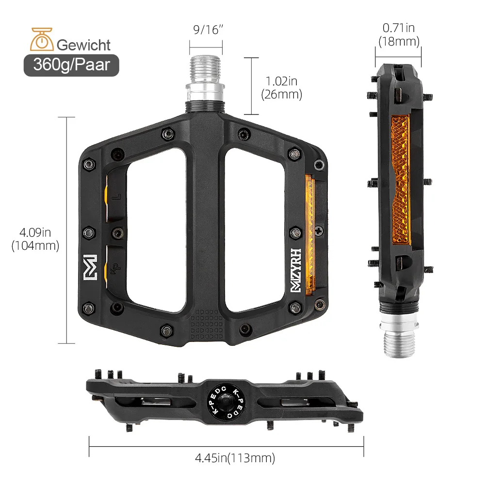 MZYRH Reflective Nylon 3 Bearing Bicycle Pedals Ultra-Light Anti-Slip Road MTB Bike Pedal Waterproof Bicycle Parts