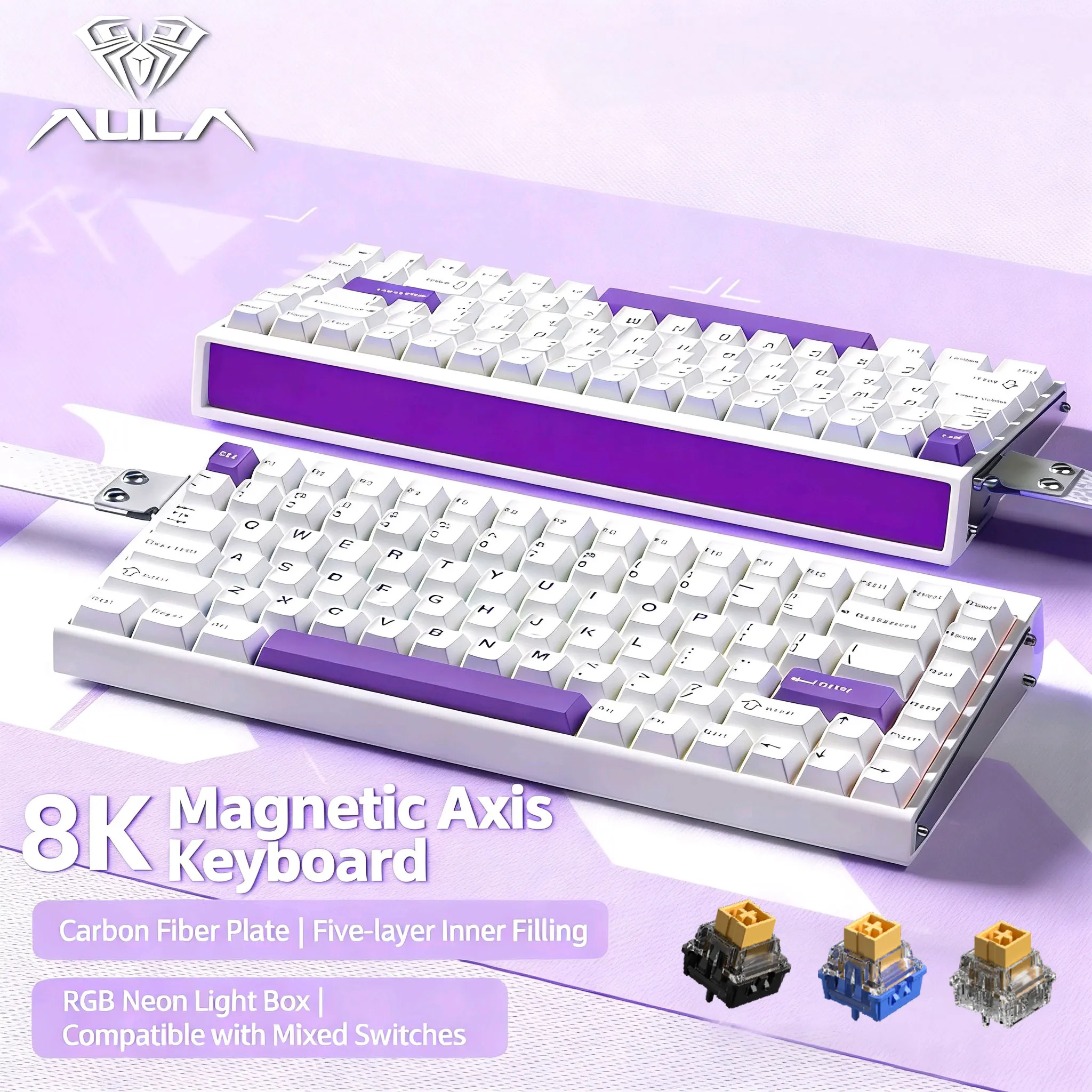 AULA HERO84 HE Wired Mechanical Keyboard Magnetic Switch RGB Music Rhythm 8K Return Rate Keyboard for Computer Gaming Accessorie