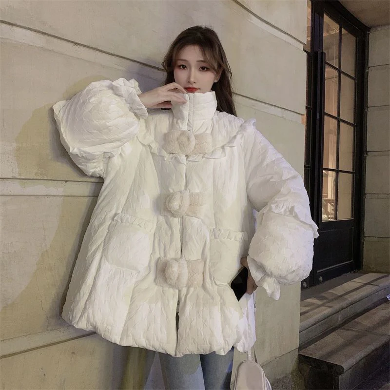 

Gidyq Winter Women Thick Warm Parkas Korean Elegant Designed Button Loose Down Jacket Fashion Female Casual Cute Puffty Coats