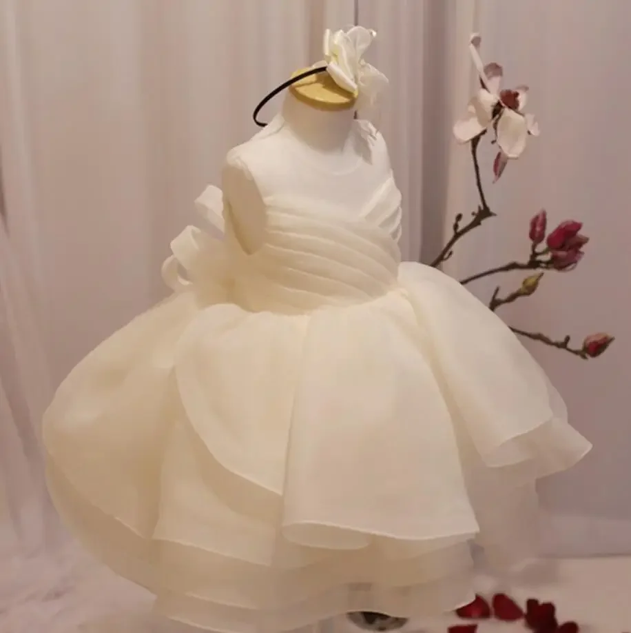 Newborn Baptism Dress For Baby Girl Bow First Birthday Party Wear Flower Toddler Girl Christening Gown Infant Princess Vestidos