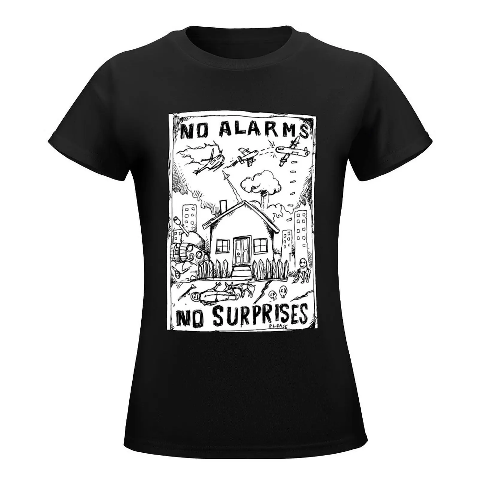 No Surprises Illustrated Lyrics T-Shirt summer top Aesthetic clothing customs design your own Women clothing