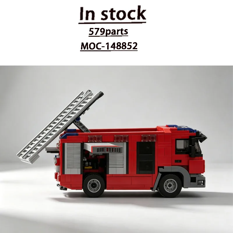 MOC-148852 Red New Small City Fire Truck Building Block Model 579 Parts MOC Creative Boy Kids Birthday Building Blocks Toy Gift