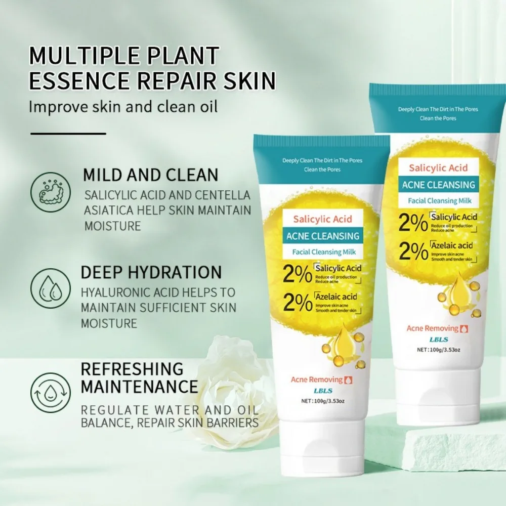 Salicylic Acid Facial Cleanser ชุ่มชื่นลบสิว Refreshing Face Wash Oil Control Clarifying รูขุมขนโฟมทําความสะอาด Skin Care