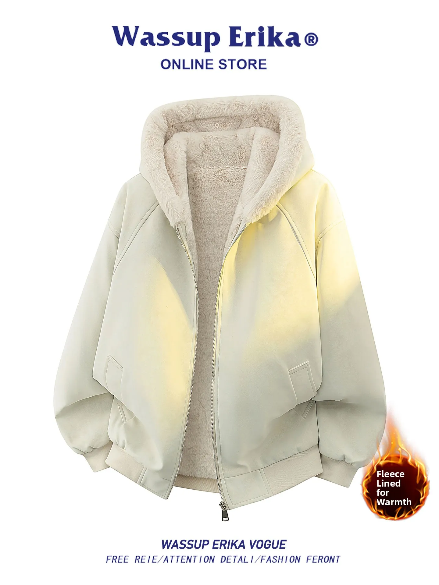 Wassup Erika Jaet de algodón para hombre con capucha peso ligero piel de Litchi Otoño Invierno cálido Casual Faion relleno de fibra de poliéster