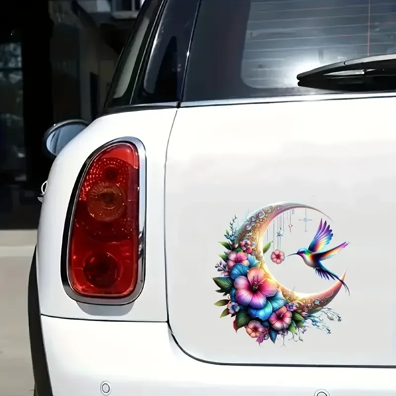 A Beautifully Designed And Interesting Magical Moonlight Hummingbird Floral Decal for Cars, Motorcycles, Walls, Laptops, Refrige