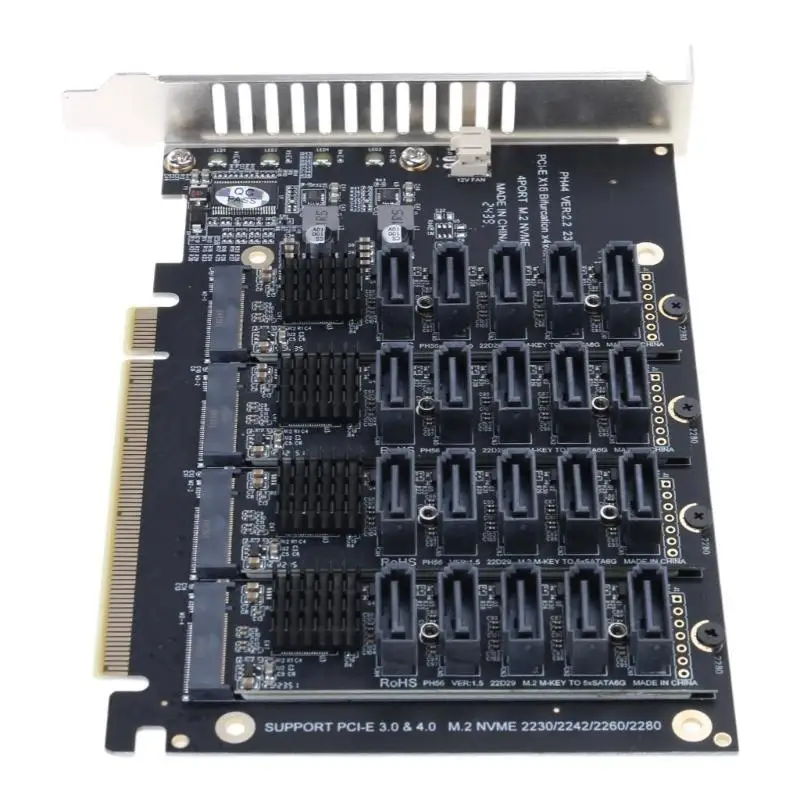 R53C 20 Port NVMe PCIe Adapter 4 for M.2 NVMe SSD to PCI-EX16 4x32Gbps Array for RAID