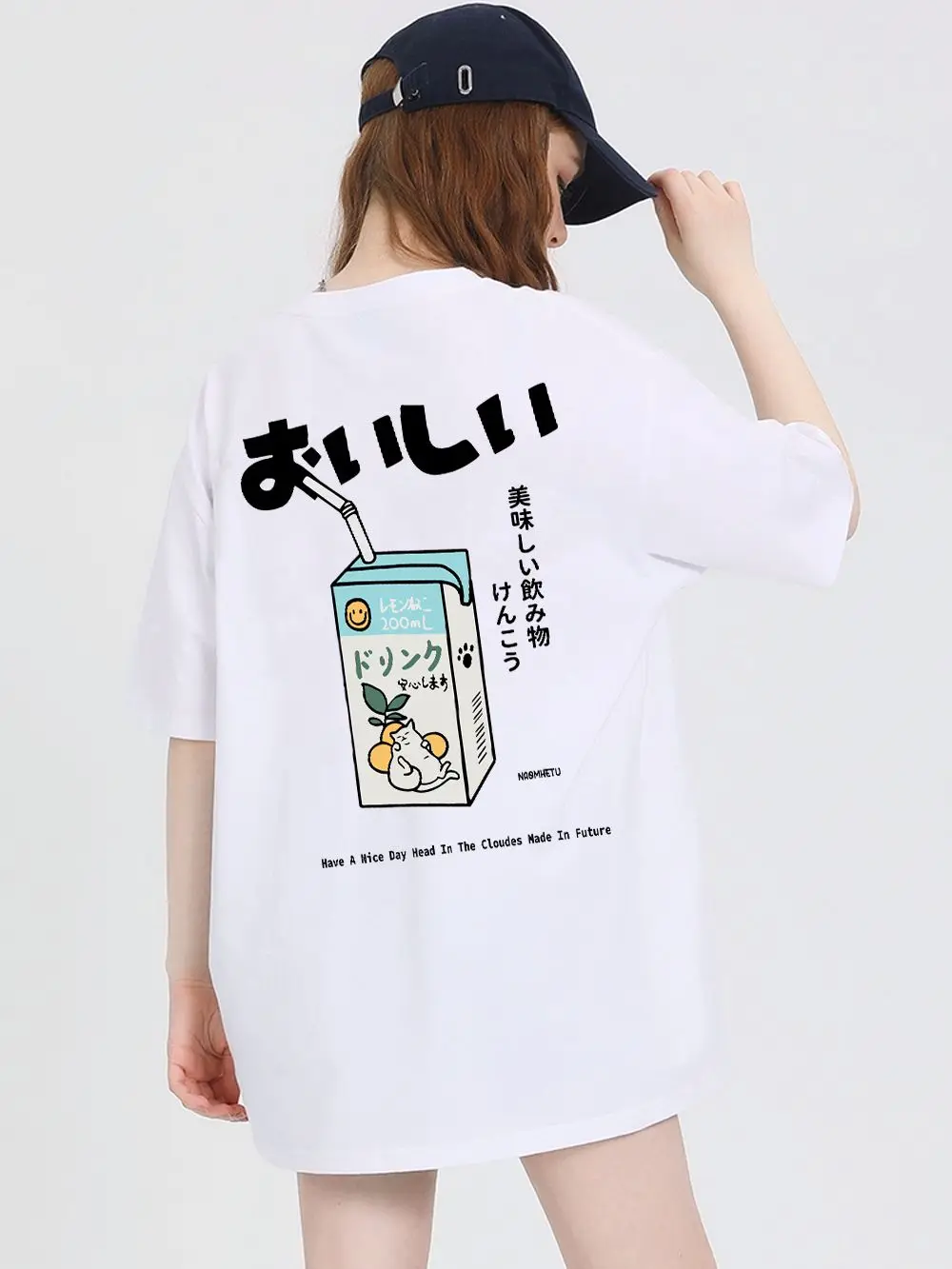 Casual Cotton Womens T-Shirts Japanese Harajuku Cute Drink Printed Tees O-Neck Soft Loose Short Sleeve Breathable Female Clothes