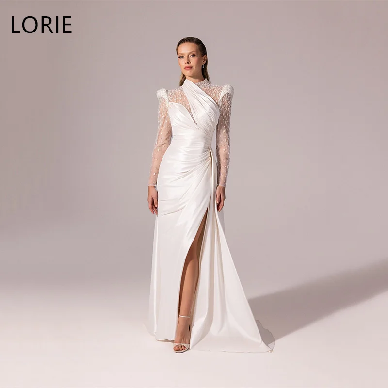 

LORIE Higth Neck Wedding Dresses Mermaid Lace Appliques Illussion Side Silt Bridal Gown Floor-Length Bride Gowns 2025 Customized