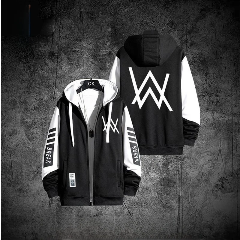 Alan Walker Street Style Hooded Zipper Jacket Unisex Loose Fit Large Size Long Sleeve Sweatshirt Casual Outerwear