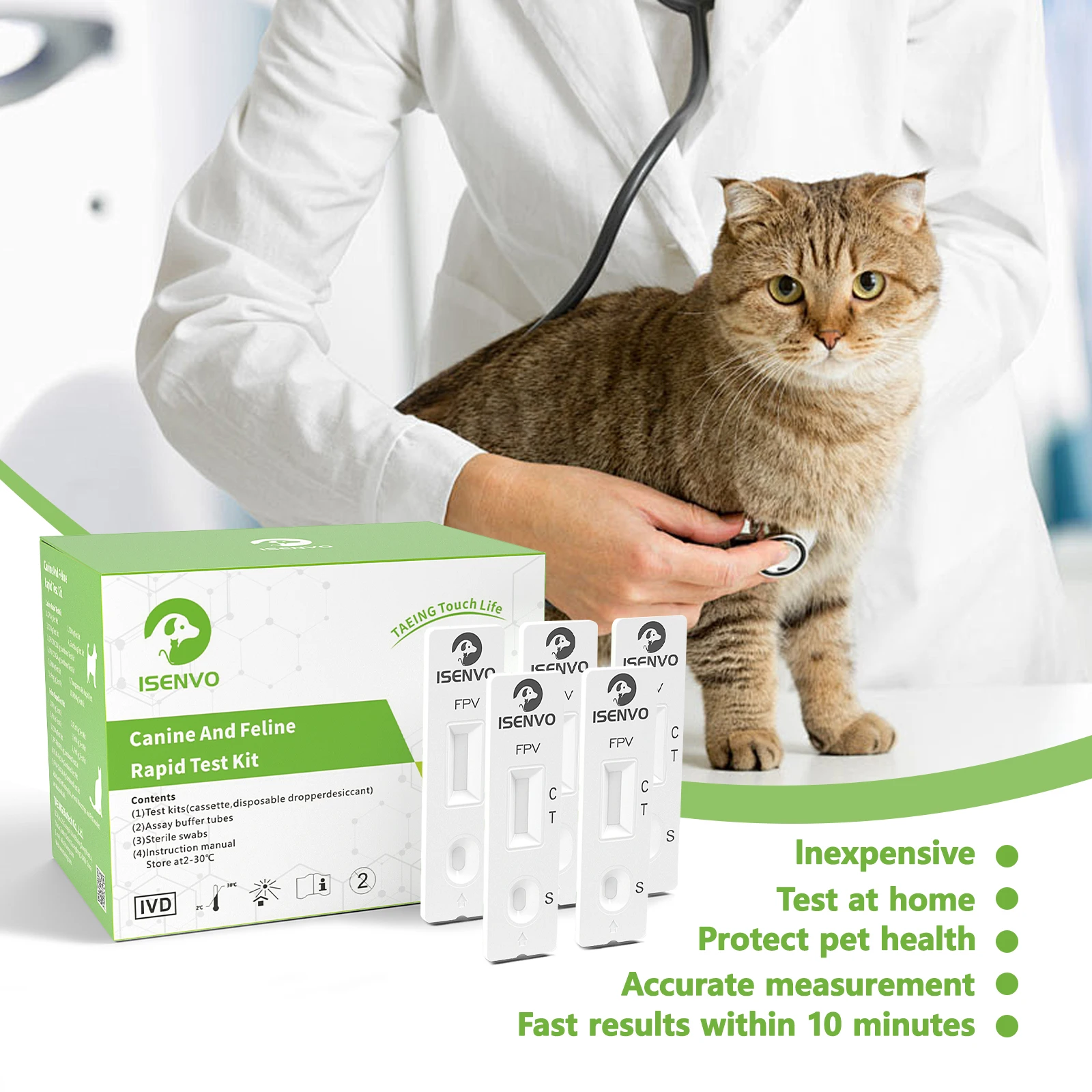 5Pcs  FPV Ag Rapid Test Kit for Cats, Feline Panleukopenia Virus Home Detection, Early Parvo Symptom Check