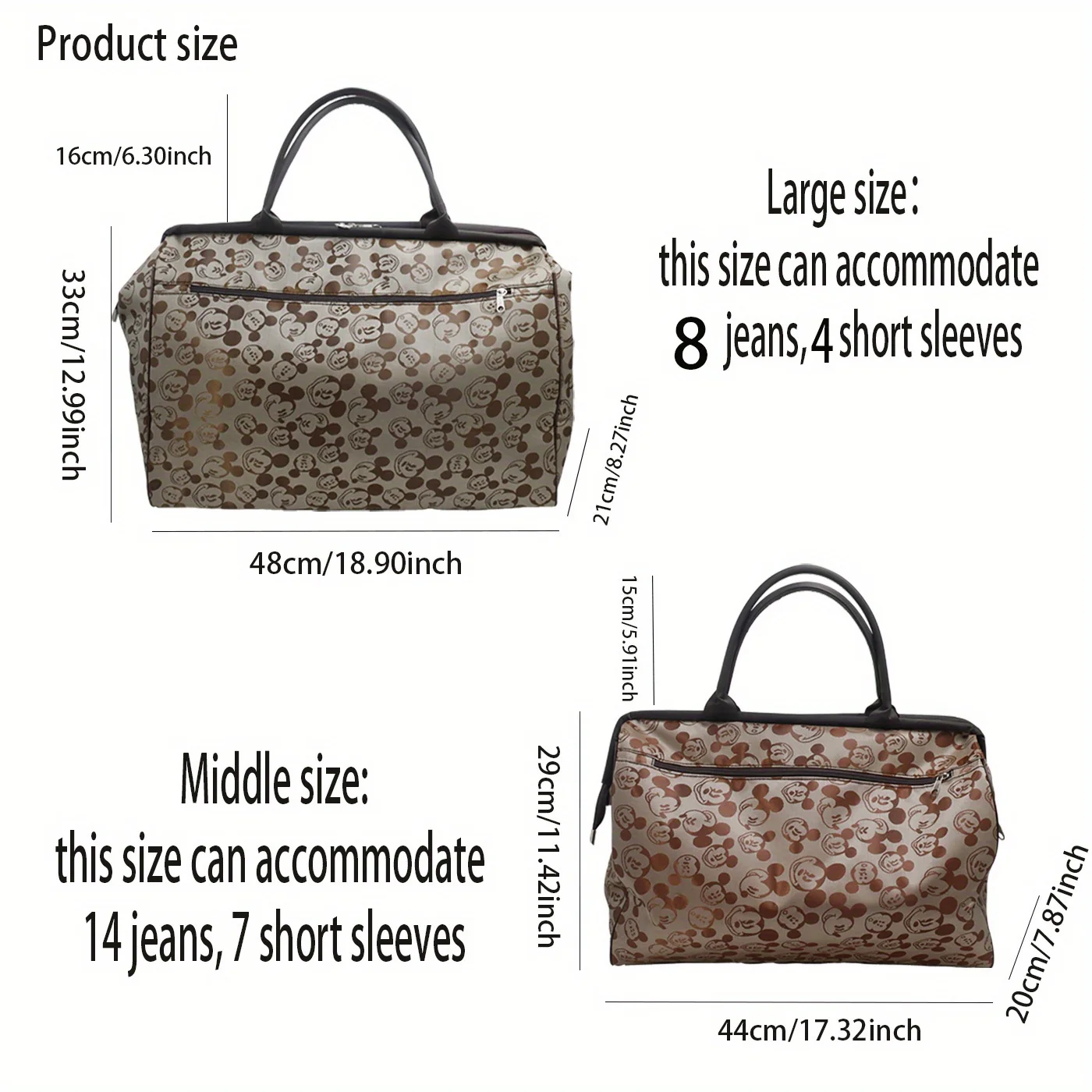 1pc Mickey print waterproof handbags, large-capacity handbags, travel bags, suitable for short-term business trips